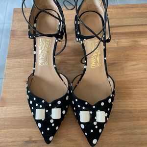 Salvatore ferragamo polka dot heels